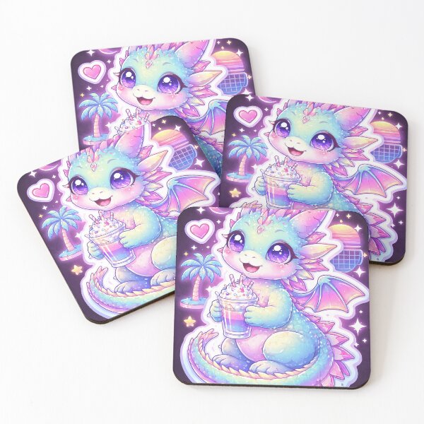 Item preview, Kawaii Dragon with Neon Drink - Vaporwave  designed and sold by TunikaSVEN93.