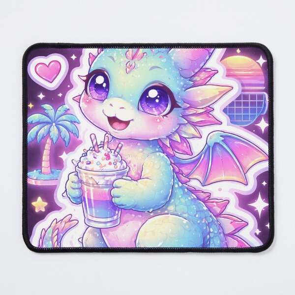 Item preview, Kawaii Dragon with Neon Drink - Vaporwave designed and sold by TunikaSVEN93.