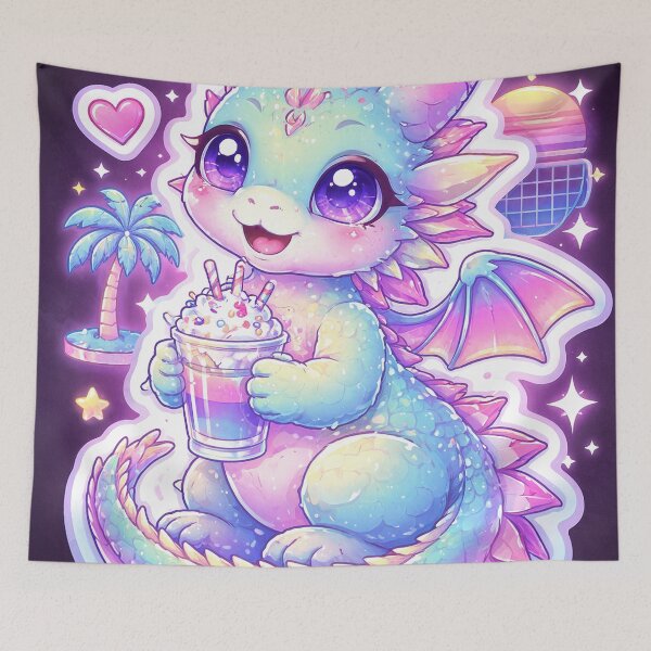 Item preview, Kawaii Dragon with Neon Drink - Vaporwave  designed and sold by TunikaSVEN93.