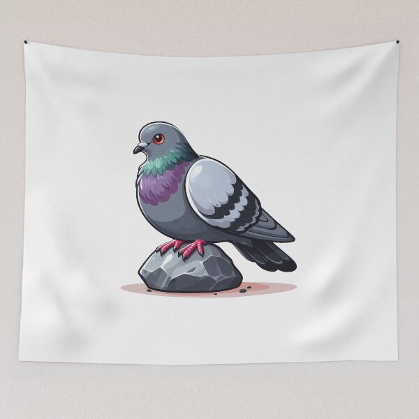Item preview, A colorful cartoon pigeon perched on a rock, showcasing vibrant feathers and a playful expression. designed and sold by cave-canvas.