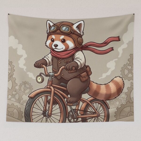 Item preview, Steampunk Red Panda – Whimsical Bike Rider Design designed and sold by Dogandesighn.