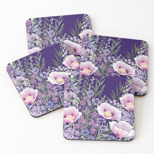 Item preview, Pink Poppy Botanical Midnight Flower Garden Meadow designed and sold by Fiona Calder Designs.