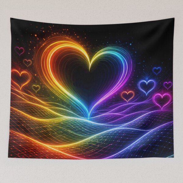 Item preview, Neon Rainbow Hearts - Synthwave Grid & Cyber Love Aesthetic designed and sold by Tw1nsAIArt.