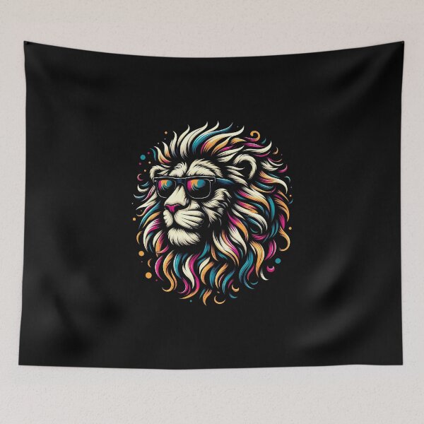 Item preview, Colorful lion illustration with vibrant mane and sunglasses, blending creativity and style. designed and sold by beast-net.