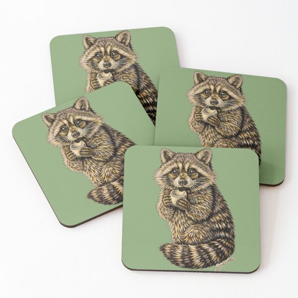 Item preview, Raccoon with Marshmallow hand illustrated NO AI designed and sold by jeremysart.