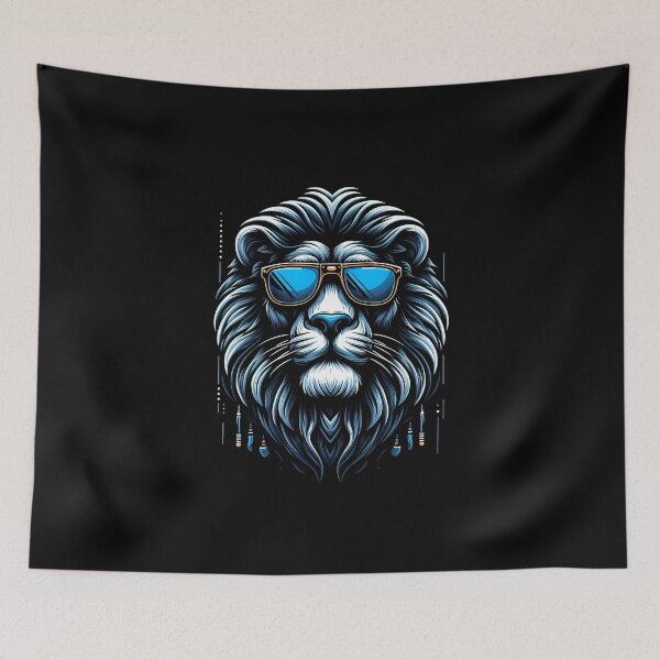 Item preview, Stylish lion wearing sunglasses, embodying confidence and coolness with intricate blue details. designed and sold by beast-net.