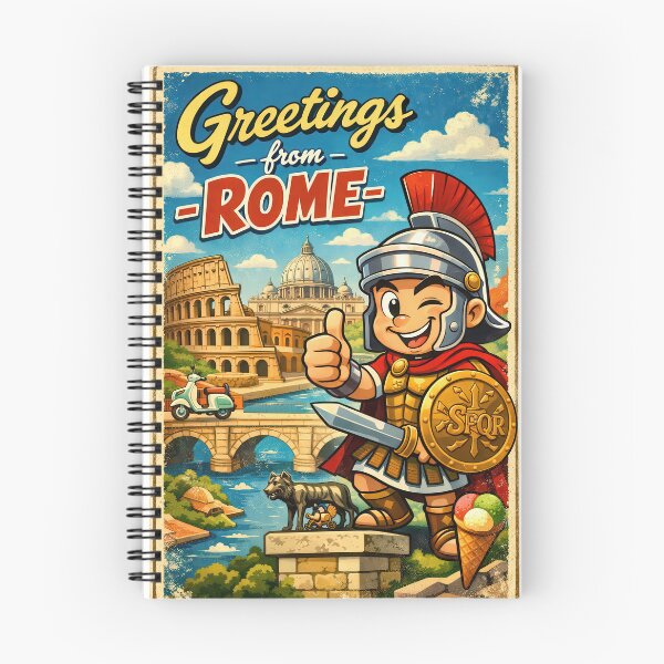 Item preview, Greetings from Rome – Cartoon Roman Legionary City Mascot Retro Poster designed and sold by Earth Celebration Designs.