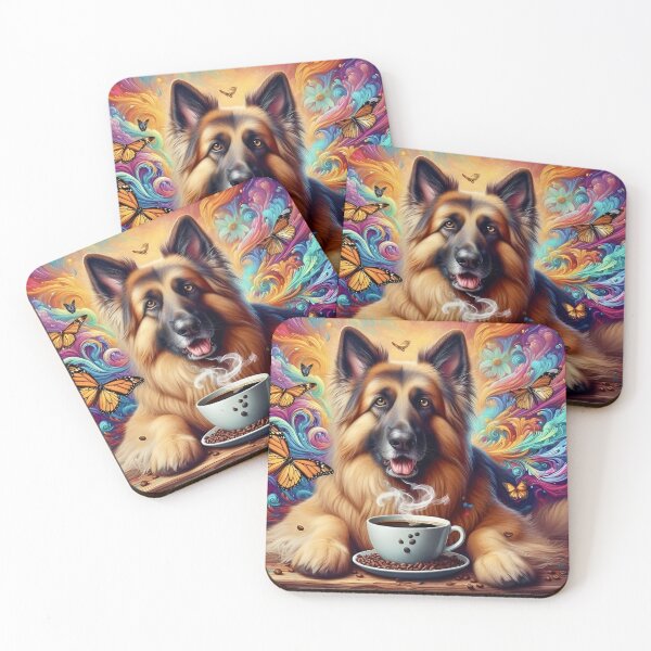 Item preview, Long Haired King German Shepherd Drinking Coffee designed and sold by The Coffee Critters.