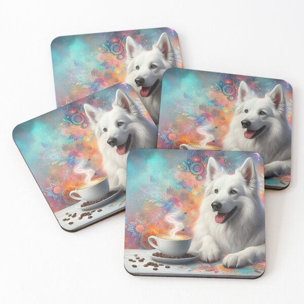 Item preview, White German Shepherd Dog Drinking Coffee designed and sold by The Coffee Critters.