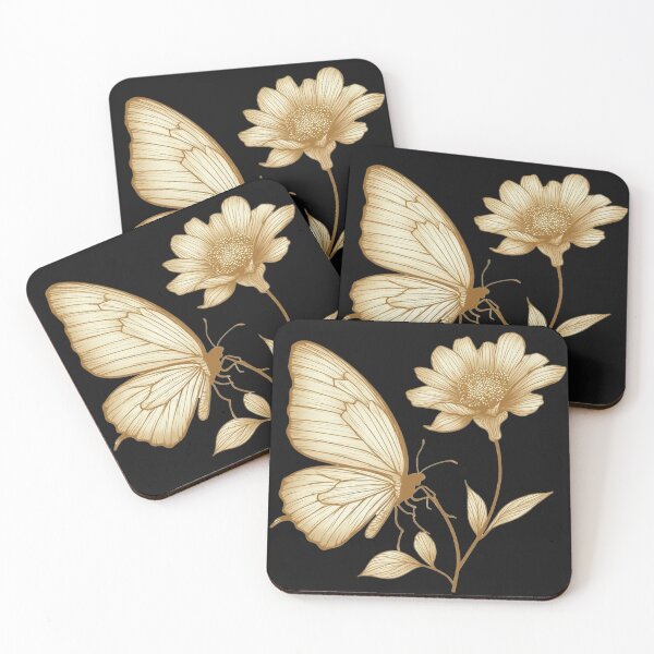 Item preview, Golden Botanical Grace: Etched Butterfly and Wildflower Illustration designed and sold by sanorastyle.