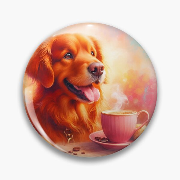 Item preview, Reddish Golden Retriever Dog Drinking Coffee designed and sold by The Coffee Critters.