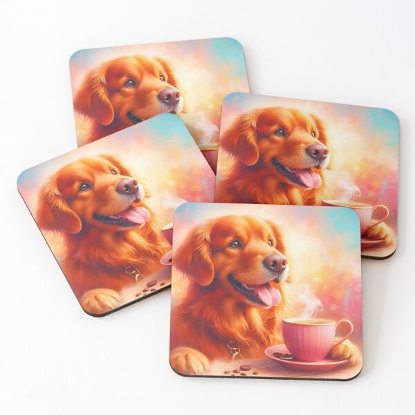 Item preview, Reddish Golden Retriever Dog Drinking Coffee designed and sold by The Coffee Critters.