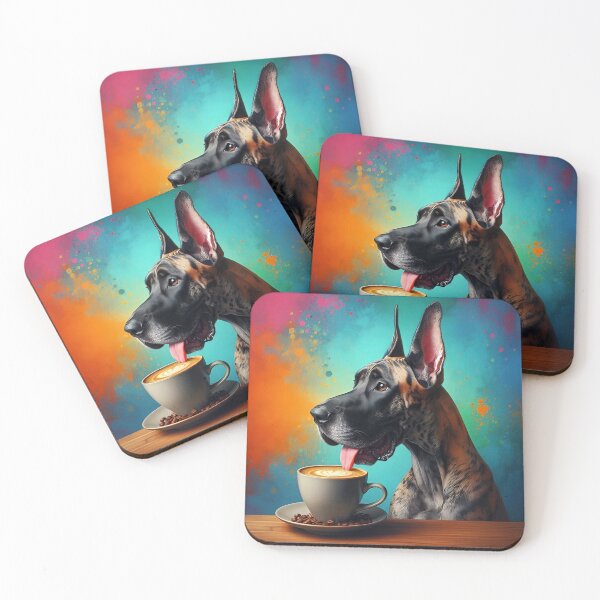 Item preview, Brindle Great Dane Dog Drinking Coffee designed and sold by The Coffee Critters.