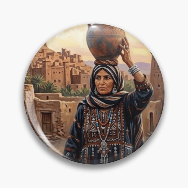 Item preview, Bedouin Woman Carrying Pottery Art Painting | Traditional Heritage Artwork designed and sold by SolenyaStudio.