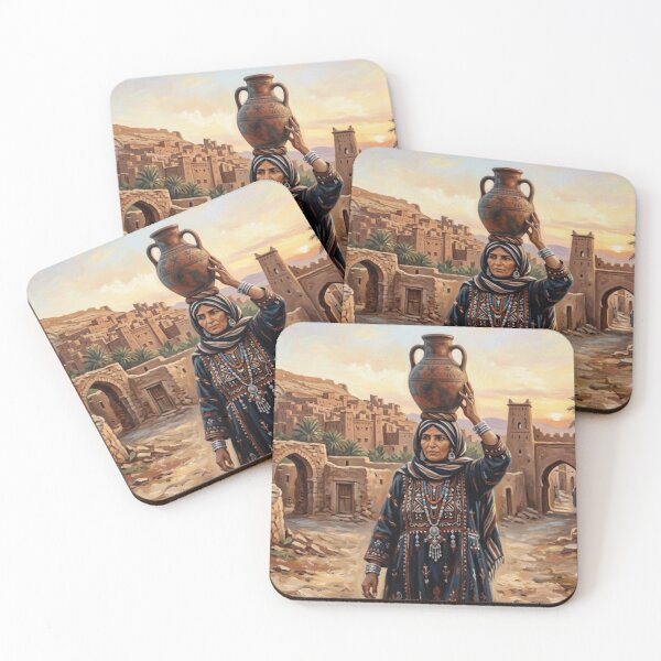 Item preview, Bedouin Woman Carrying Pottery Art Painting | Traditional Heritage Artwork designed and sold by SolenyaStudio.