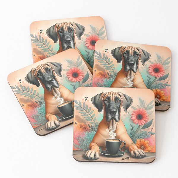 Item preview, Fawn Great Dane Dog Drinking Coffee designed and sold by The Coffee Critters.