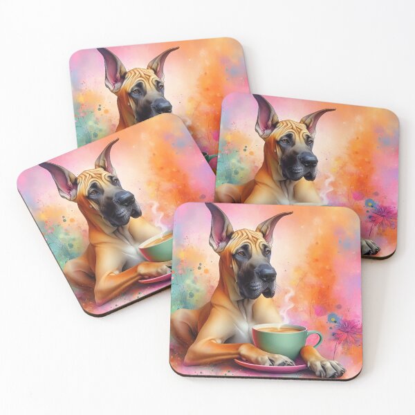 Item preview, Fawn Great Dane Dog Drinking Coffee designed and sold by The Coffee Critters.