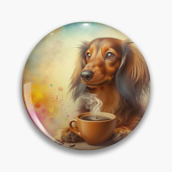 Item preview, Dachshund (Red, Long haired) dog drinking coffee designed and sold by The Coffee Critters.