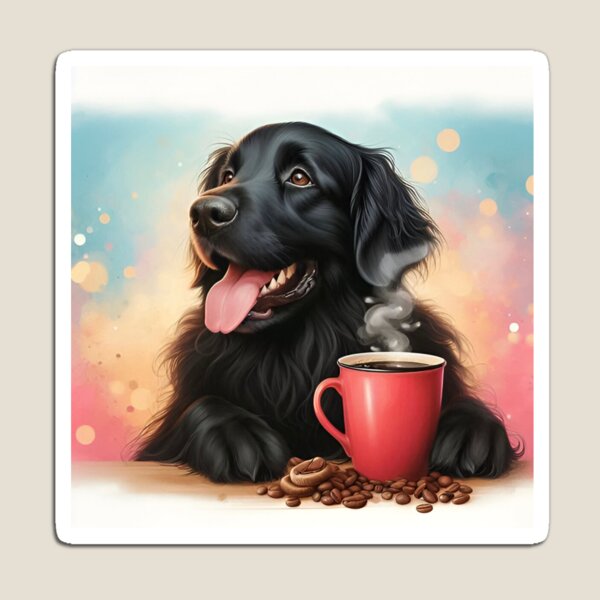 Aperçu de l'œuvre Retriever à poil plat buvant du café créée et vendue par The Coffee Critters.