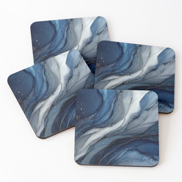 Item preview, Navy Blue, White, and Grey Fluid Marble with Gold Dust designed and sold by Nine Lives Studio.