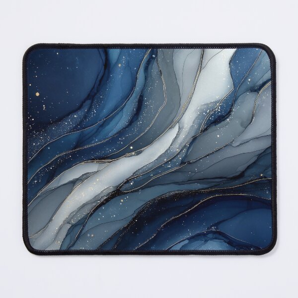 Item preview, Navy Blue, White, and Grey Fluid Marble with Gold Dust designed and sold by Nine Lives Studio.