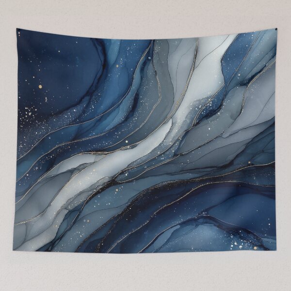 Item preview, Navy Blue, White, and Grey Fluid Marble with Gold Dust designed and sold by Nine Lives Studio.