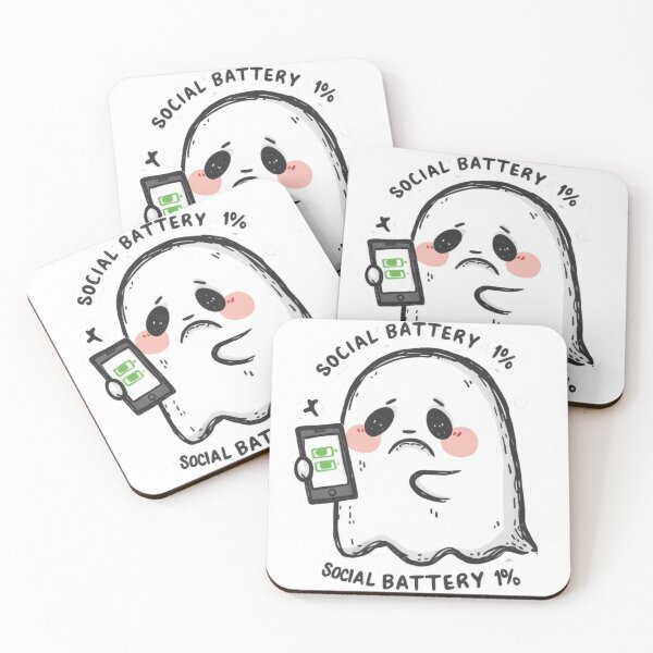 Item preview, Social Battery 1% Cute Ghost – Introvert Humor Doodle designed and sold by Low Battery Society.