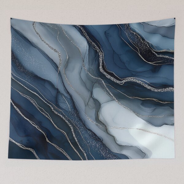 Item preview, Navy Blue, Grey, and White Fluid Resin with Silver Veins designed and sold by Nine Lives Studio.