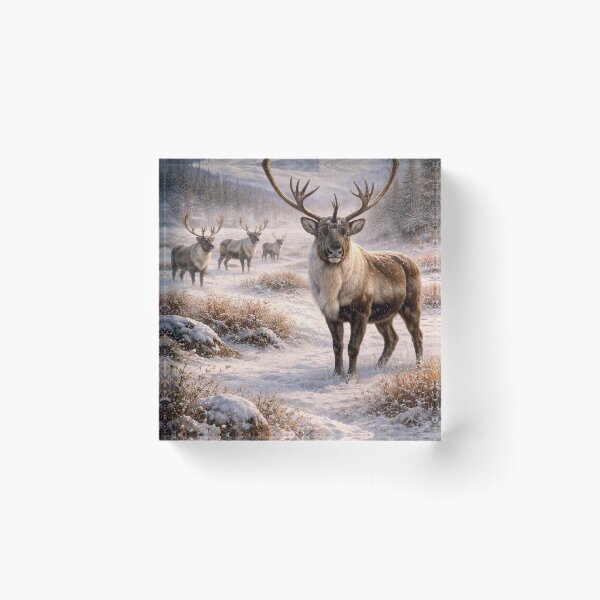 Item preview, Majestic Caribou in Winter Wilderness – Northern Wildlife Landscape designed and sold by VandVArt.
