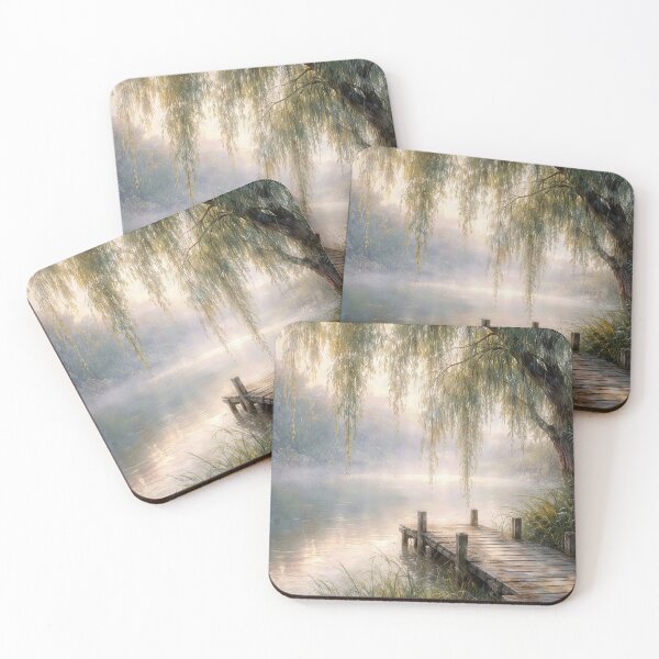 Item preview, Lake Dock in Mist With Willow Tree designed and sold by Maria Dryfhout.