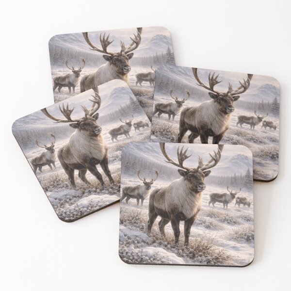 Item preview, Majestic Caribou in Winter Wilderness – Northern Wildlife Landscape designed and sold by VandVArt.