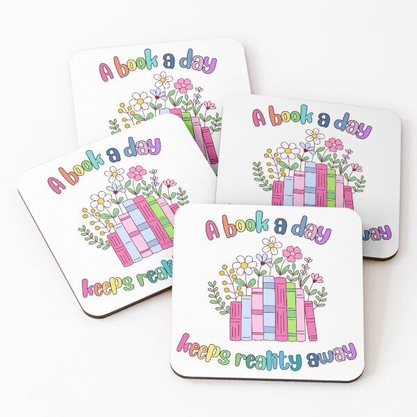 Item preview, A book a day keeps reality away | colorful flowers and books with cute rainbow lettering designed and sold by LibrarianLauren.