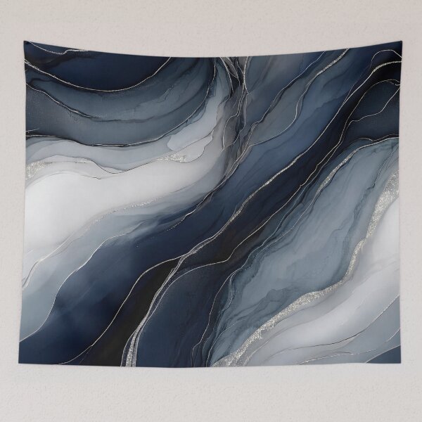 Item preview, Flowing Blue Water Resin Art with Silver Veins designed and sold by Nine Lives Studio.