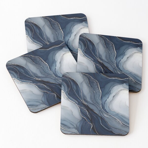 Item preview, Navy Blue and Silver Marble Water Flow designed and sold by Nine Lives Studio.