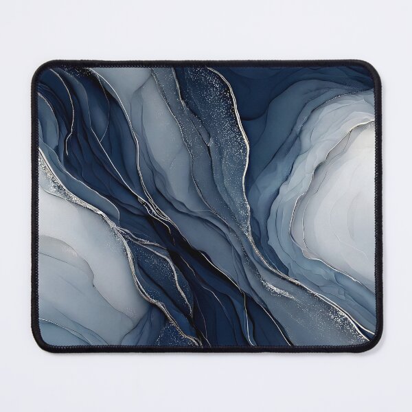 Item preview, Navy Blue and Silver Marble Water Flow designed and sold by Nine Lives Studio.