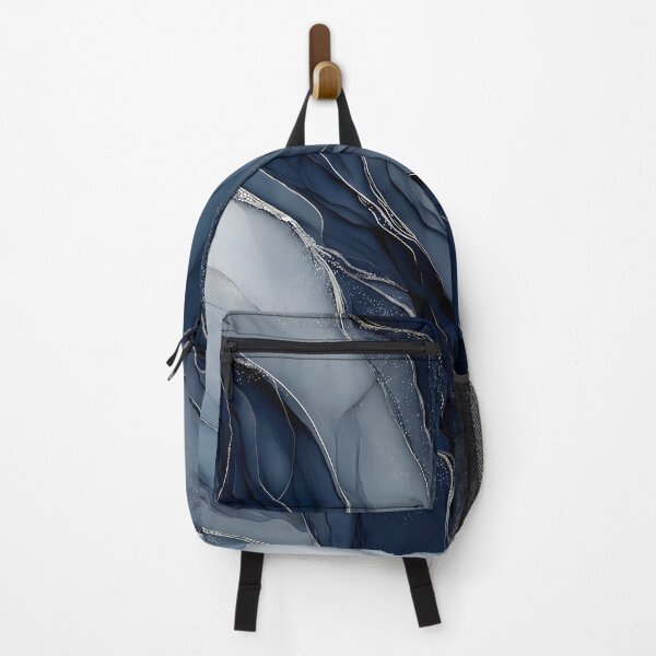 Item preview, Navy Blue and Silver Marble Water Flow designed and sold by Nine Lives Studio.