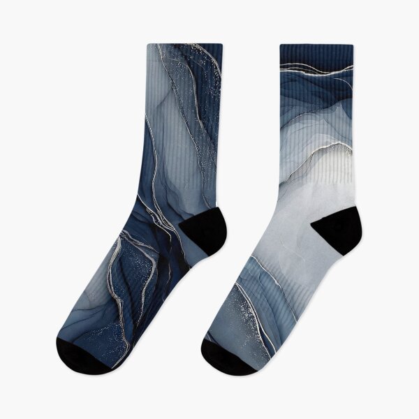 Item preview, Navy Blue and Silver Marble Water Flow designed and sold by Nine Lives Studio.