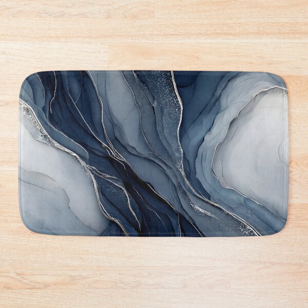 Item preview, Navy Blue and Silver Marble Water Flow designed and sold by Nine Lives Studio.