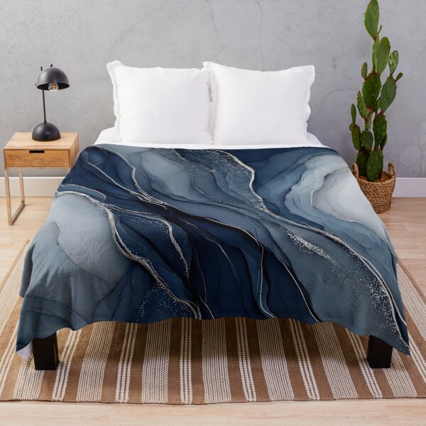 Item preview, Navy Blue and Silver Marble Water Flow designed and sold by Nine Lives Studio.