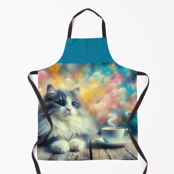 Item preview, Gray and White Fluffy Cat Drinking Coffee designed and sold by The Coffee Critters.