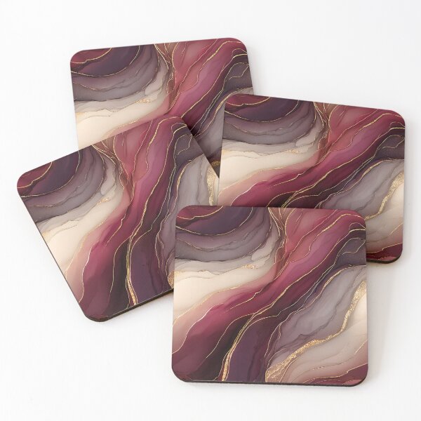 Item preview, Burgundy and Cream Abstract Resin Art with Gold designed and sold by Nine Lives Studio.