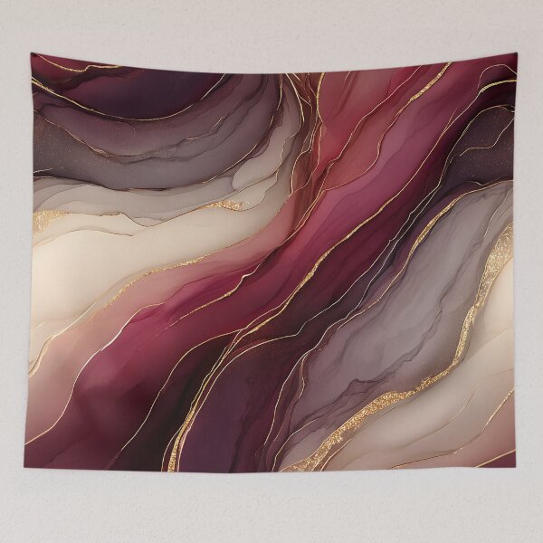 Item preview, Burgundy and Cream Abstract Resin Art with Gold designed and sold by Nine Lives Studio.