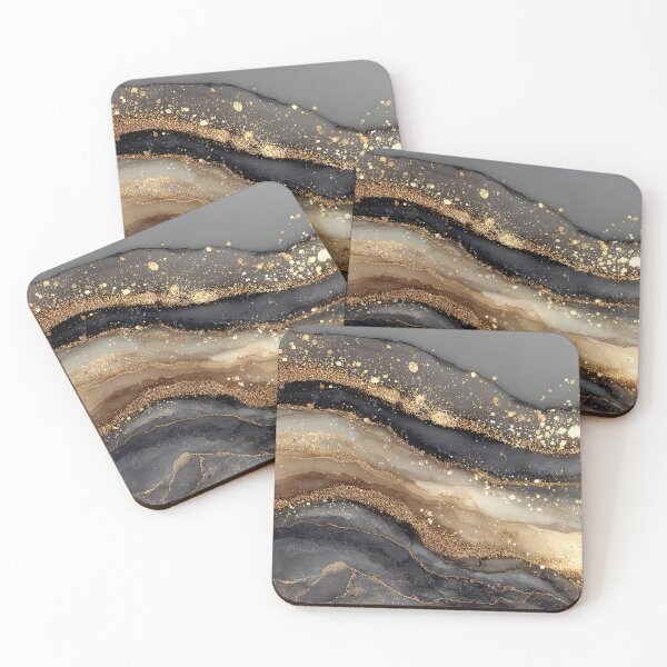 Item preview, Black, Cream, and Grey Fluid Marble with Gold Splatters designed and sold by Nine Lives Studio.