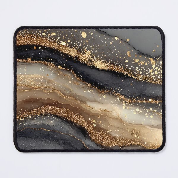 Item preview, Black, Cream, and Grey Fluid Marble with Gold Splatters designed and sold by Nine Lives Studio.