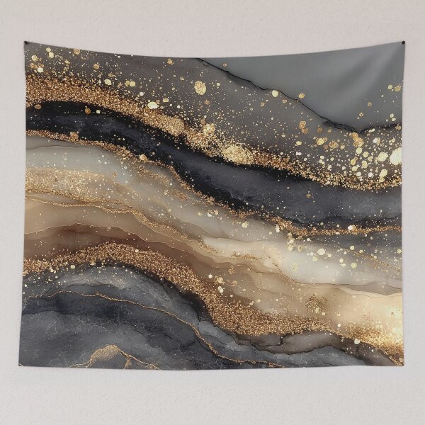Item preview, Black, Cream, and Grey Fluid Marble with Gold Splatters designed and sold by Nine Lives Studio.