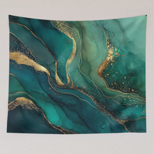 Item preview, Flowing Dark Green Agate Slice Pattern with Gold Veins designed and sold by Nine Lives Studio.