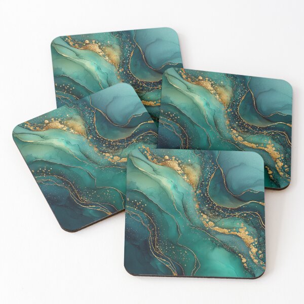 Item preview, Flowing Dark Green and Gold Agate Slice Faux Marble designed and sold by Nine Lives Studio.