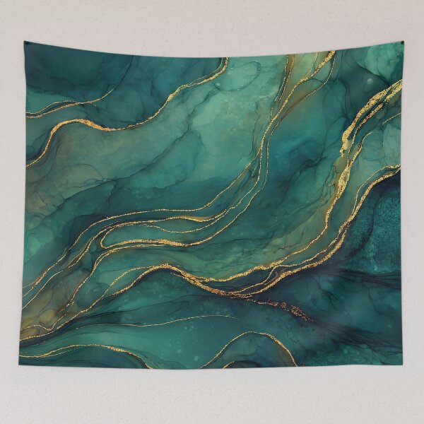 Item preview, Dark Green and Gold Faux Stone Agate Slice Pattern designed and sold by Nine Lives Studio.