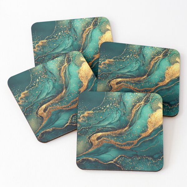 Item preview, Flowing Teal and Gold Liquid Resin Art for Living Room Decor designed and sold by Nine Lives Studio.