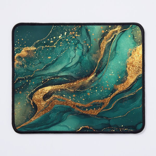 Item preview, Flowing Teal and Gold Liquid Resin Art for Living Room Decor designed and sold by Nine Lives Studio.